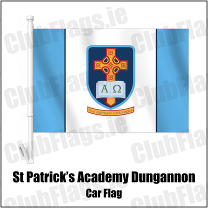 St Patrick’s Academy Dungannon Car Flag with the club crest and colours, Tyrone GAA - ClubFlags.ie