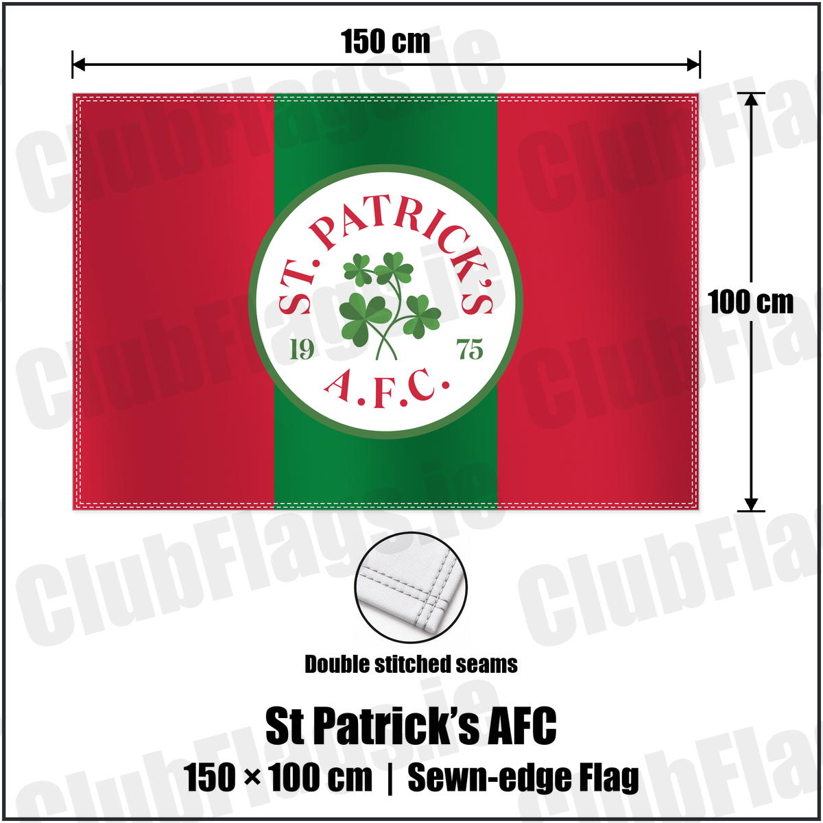 St Patrick’s AFC 100cm x 150cm Flag (sewn on the edges) with the club crest and colours, Carlow football - ClubFlags.ie