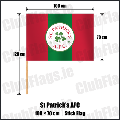 St Patrick’s AFC 70cm x 100cm Stick Flag with the club crest and colours, Carlow football - ClubFlags.ie