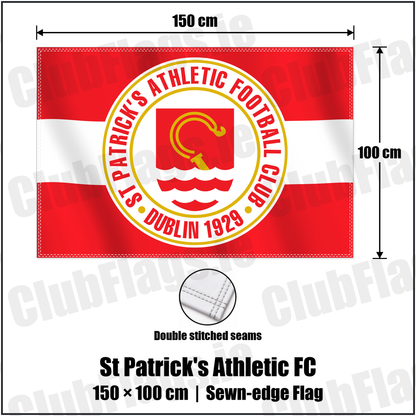 St Patrick's Athletic FC 100cm x 150cm Flag (sewn on the edges) with the club crest and colours, Dublin Football - ClubFlags.ie