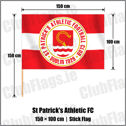 St Patrick's Athletic FC 100cm x 150cm Stick Flag with the club crest and colours, Dublin Football - ClubFlags.ie