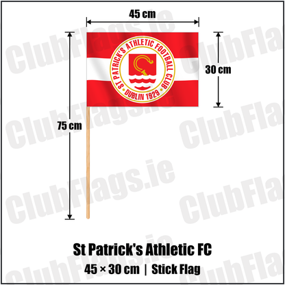 St Patrick's Athletic FC 30cm x 45cm Stick Flag with the club crest and colours, Dublin Football - ClubFlags.ie