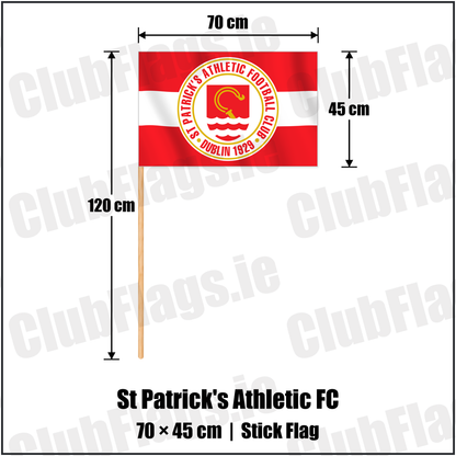 St Patrick's Athletic FC 45cm x 70cm Stick Flag with the club crest and colours, Dublin Football - ClubFlags.ie