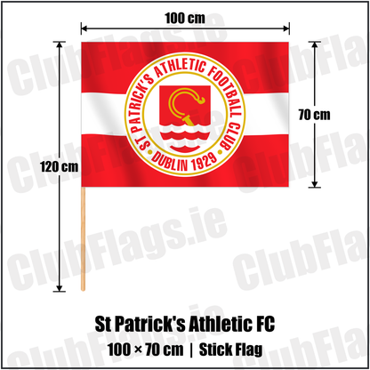 St Patrick's Athletic FC 70cm x 100cm Stick Flag with the club crest and colours, Dublin Football - ClubFlags.ie