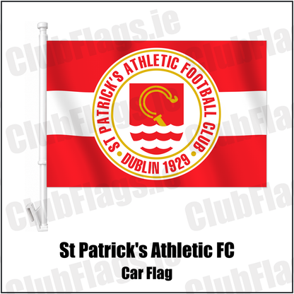 St Patrick's Athletic FC Car Flag with the club crest and colours, Dublin Football - ClubFlags.ie