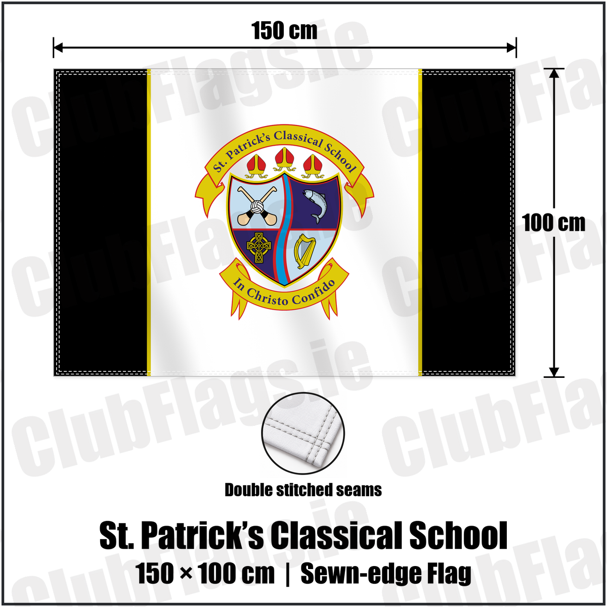 St. Patrick’s Classical School 100cm x 150cm Flag (sewn on the edges) with the club crest and colours, Meath GAA - ClubFlags.ie