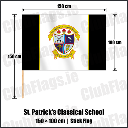 St. Patrick’s Classical School 100cm x 150cm Stick Flag with the club crest and colours, Meath GAA - ClubFlags.ie
