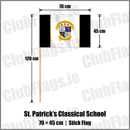 St. Patrick’s Classical School 45cm x 70cm Stick Flag with the club crest and colours, Meath GAA - ClubFlags.ie