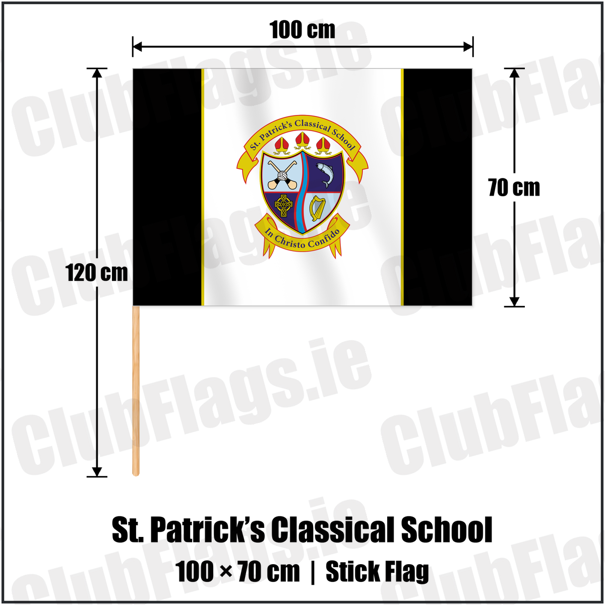 St. Patrick’s Classical School 70cm x 100cm Stick Flag with the club crest and colours, Meath GAA - ClubFlags.ie