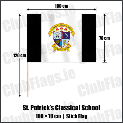 St. Patrick’s Classical School 70cm x 100cm Stick Flag with the club crest and colours, Meath GAA - ClubFlags.ie