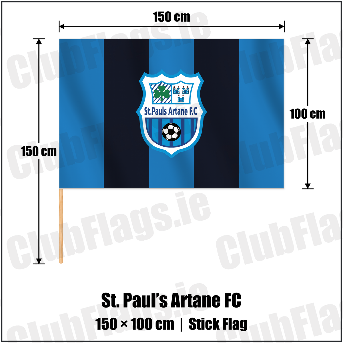 St. Paul’s Artane FC 100cm x 150cm Stick Flag with the club crest and colours, Dublin Football - ClubFlags.ie