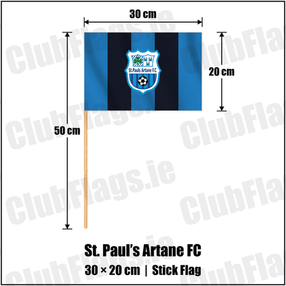St. Paul’s Artane FC 20cm x 30cm Stick Flag with the club crest and colours, Dublin Football - ClubFlags.ie