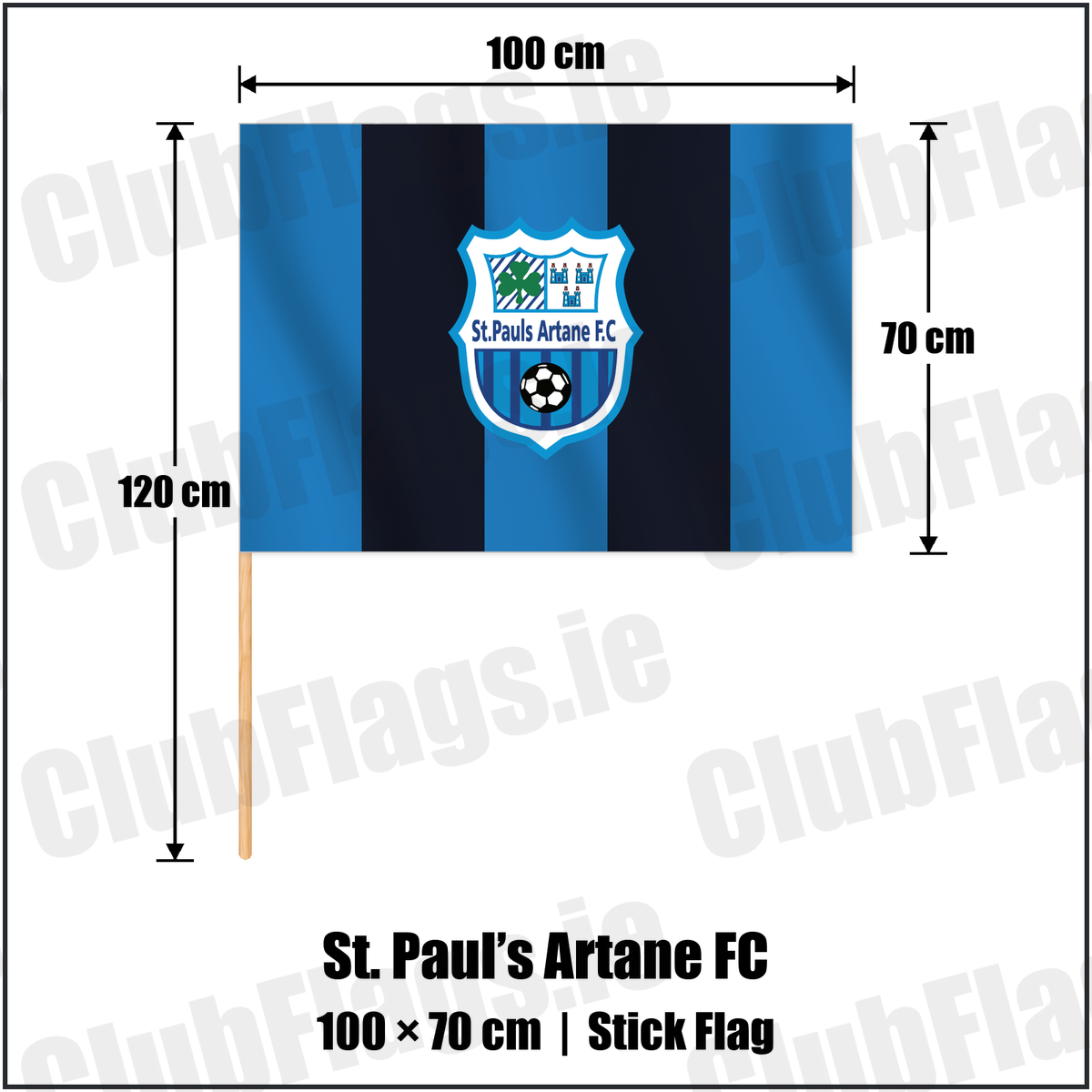 St. Paul’s Artane FC 70cm x 100cm Stick Flag with the club crest and colours, Dublin Football - ClubFlags.ie