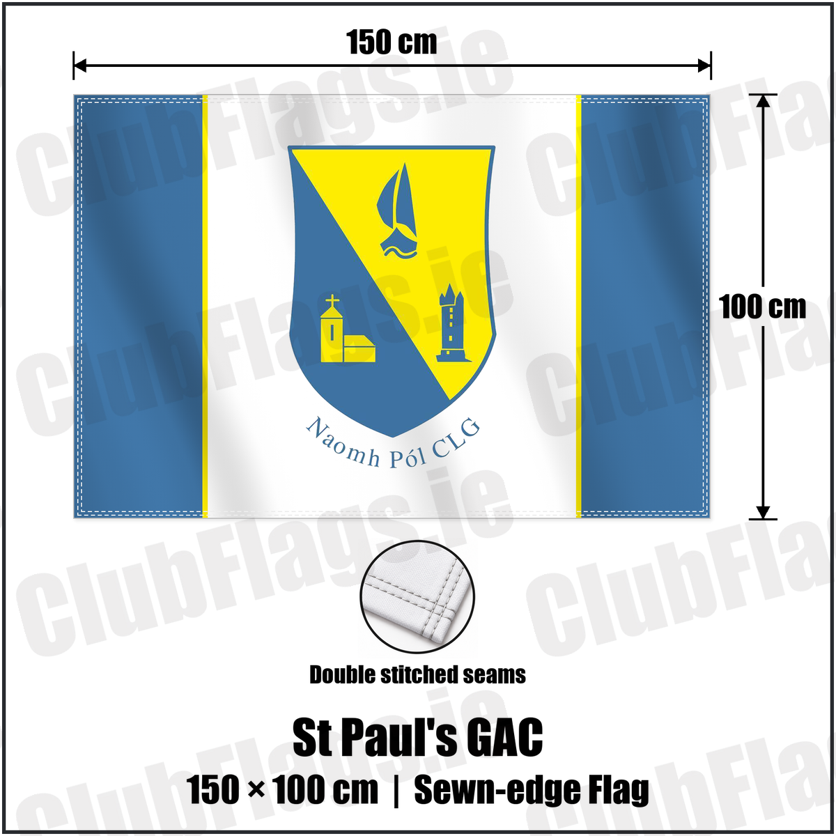 St Paul's GAC 100cm x 150cm Flag (sewn on the edges) with the verified club crest and colours, Down GAA - ClubFlags.ie
