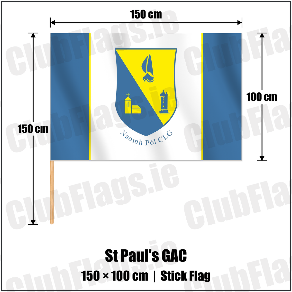 St Paul's GAC 100cm x 150cm Stick Flag with the verified club crest and colours, Down GAA - ClubFlags.ie