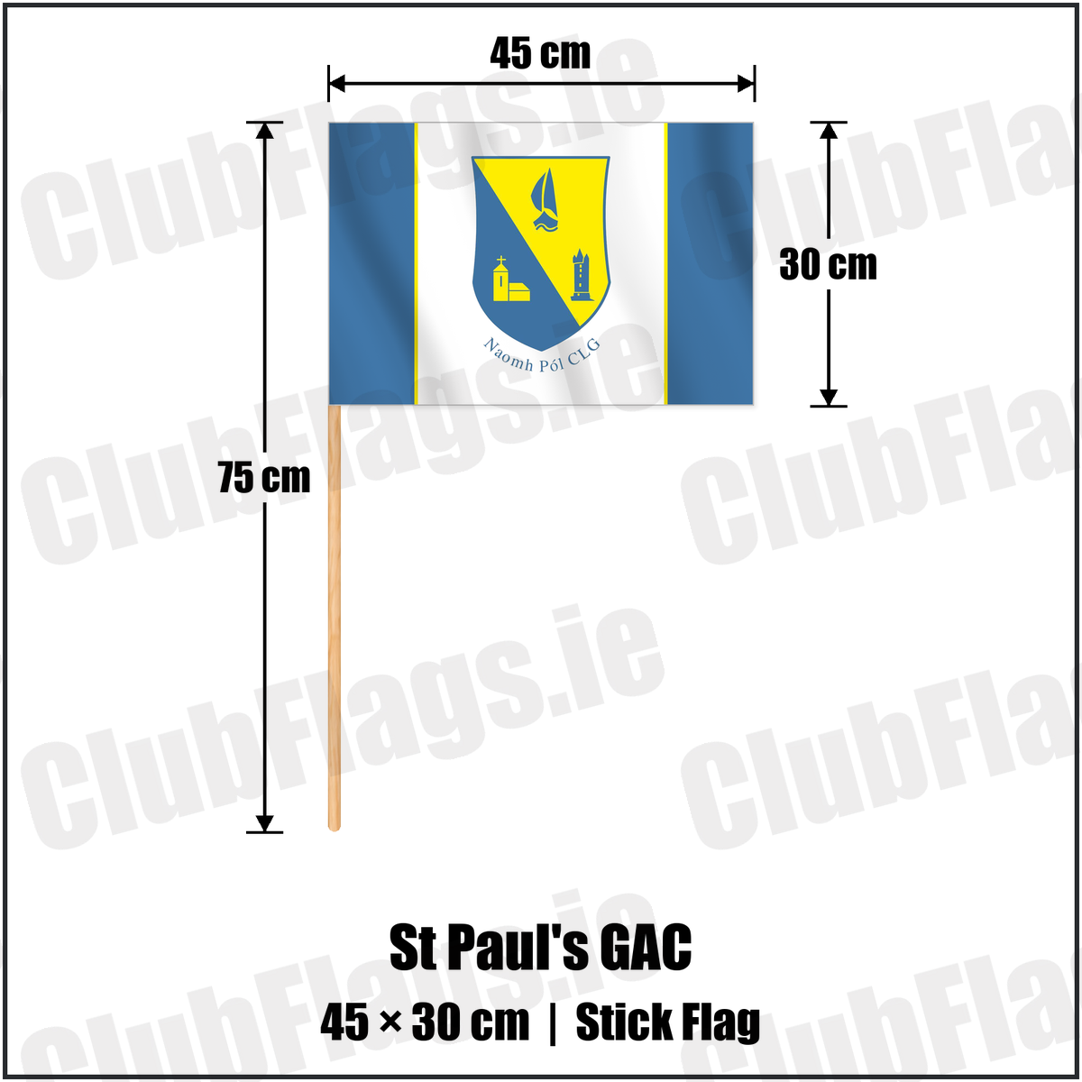 St Paul's GAC 30cm x 45cm Stick Flag with the verified club crest and colours, Down GAA - ClubFlags.ie