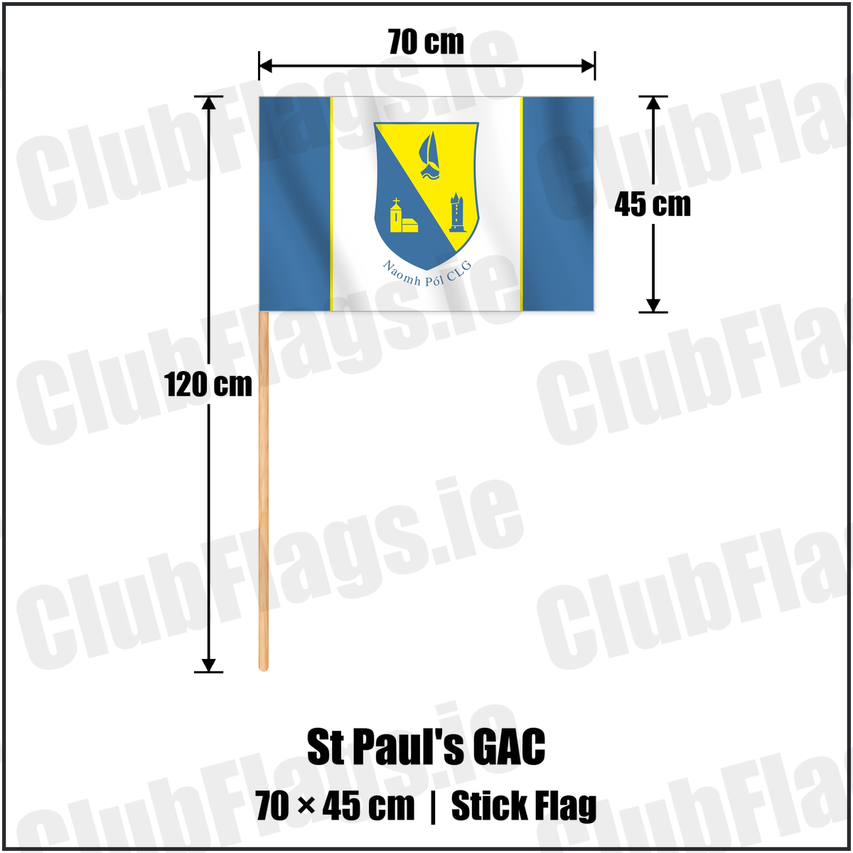 St Paul's GAC 45cm x 70cm Stick Flag with the verified club crest and colours, Down GAA - ClubFlags.ie