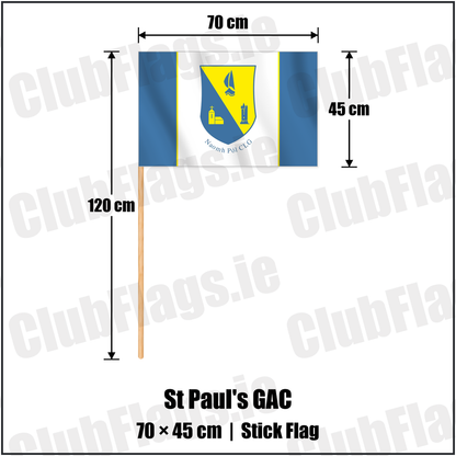 St Paul's GAC 45cm x 70cm Stick Flag with the verified club crest and colours, Down GAA - ClubFlags.ie