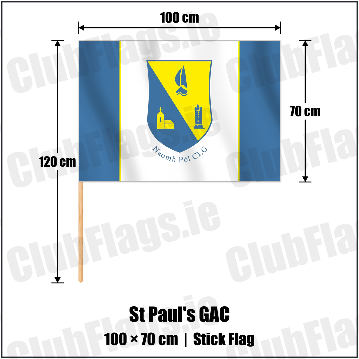 St Paul's GAC 70cm x 100cm Stick Flag with the verified club crest and colours, Down GAA - ClubFlags.ie