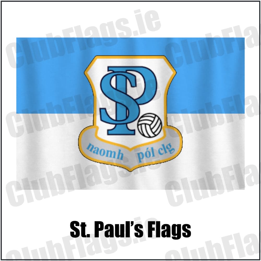 St. Paul’s Flags in light blue and white, featuring the club crest on realistic fabric with gentle vertical folds; County Westmeath GAA. ClubFlags.ie.