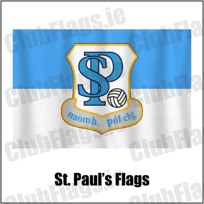 St. Paul’s Flags in light blue and white, featuring the club crest on realistic fabric with gentle vertical folds; County Westmeath GAA. ClubFlags.ie.