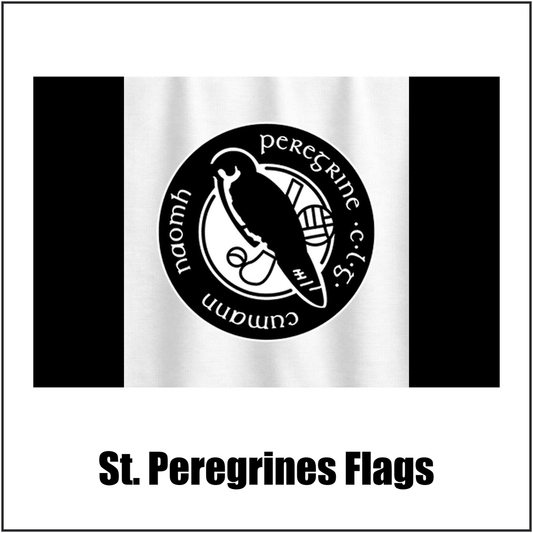 St. Peregrines Flags, featuring the club crest and black and white colours; County Dublin GAA. ClubFlags.ie.