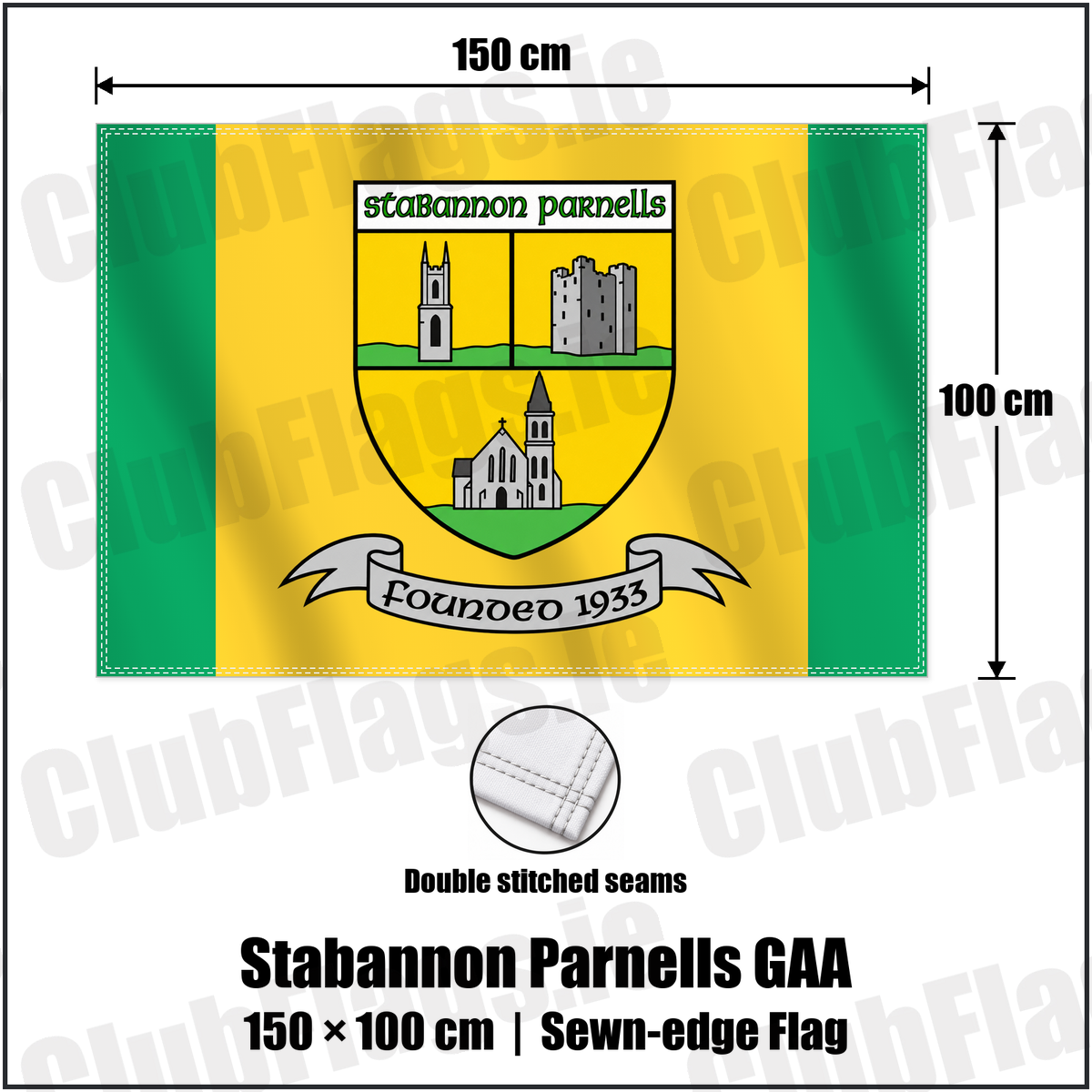 Stabannon Parnells GAA 100cm x 150cm Flag (sewn on the edges) with the club crest and colours, Louth GAA - ClubFlags.ie