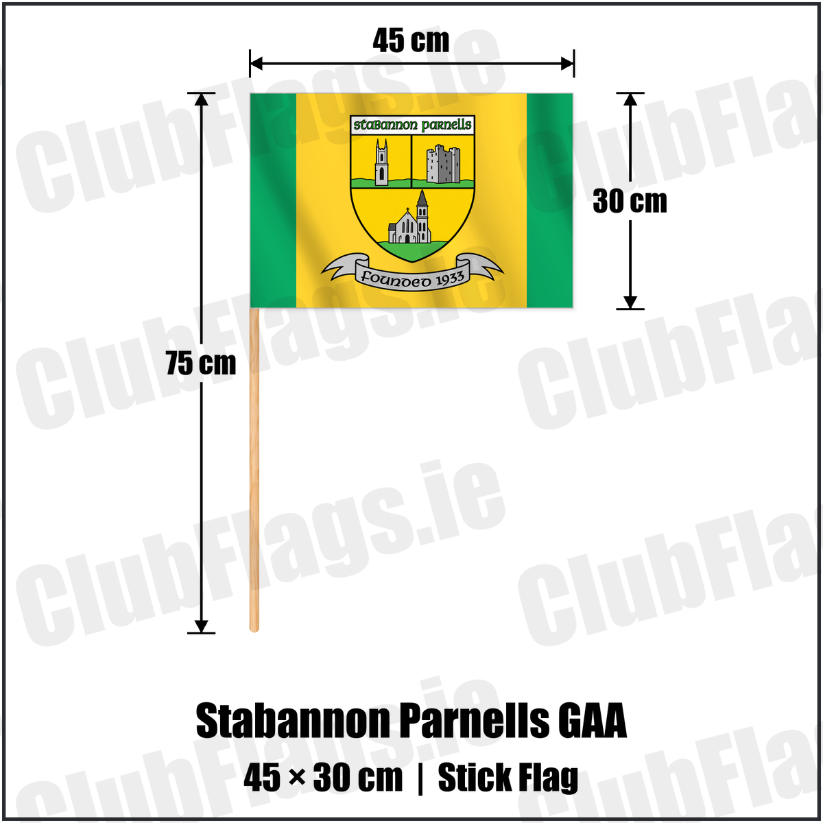 Stabannon Parnells GAA 30cm x 45cm Stick Flag with the club crest and colours, Louth GAA - ClubFlags.ie