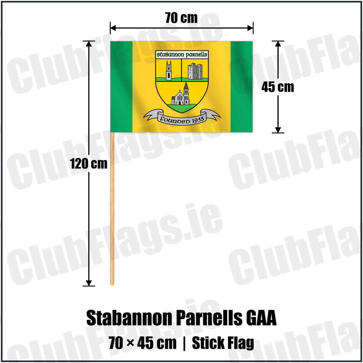 Stabannon Parnells GAA 45cm x 70cm Stick Flag with the club crest and colours, Louth GAA - ClubFlags.ie