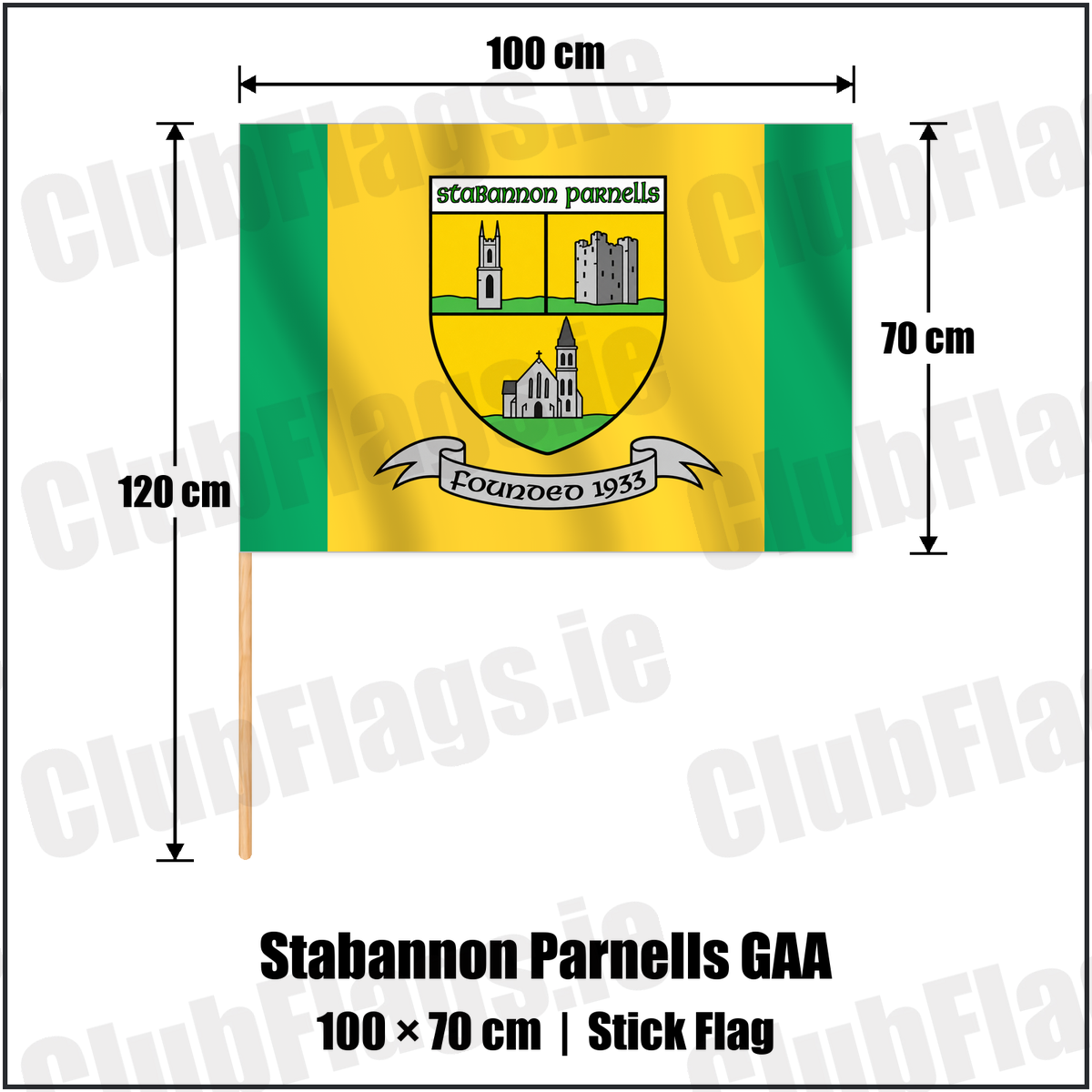 Stabannon Parnells GAA 70cm x 100cm Stick Flag with the club crest and colours, Louth GAA - ClubFlags.ie