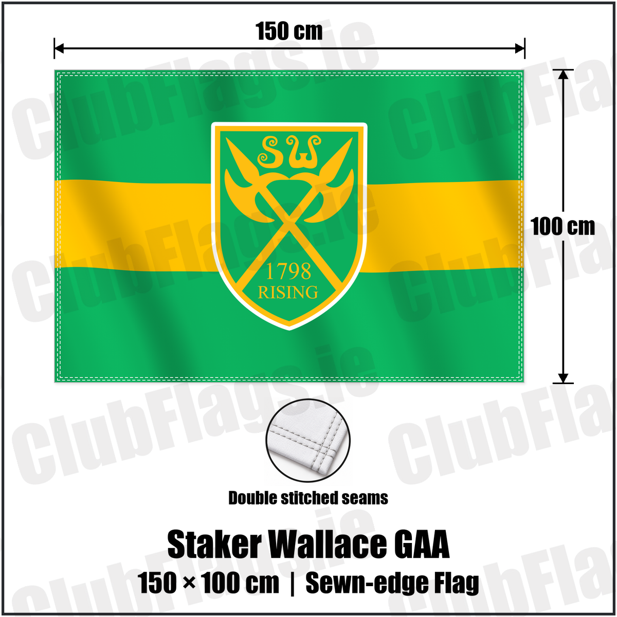 Staker Wallace GAA 100cm x 150cm Flag (sewn on the edges) with the club crest and colours, Limerick GAA - ClubFlags.ie