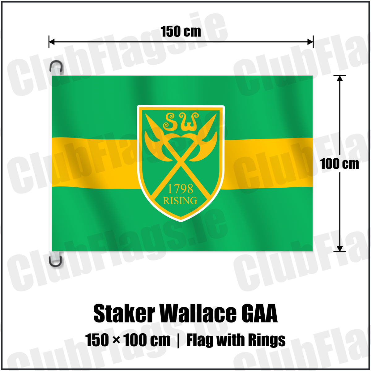 Staker Wallace GAA 150cm x 100cm Flag Pole Flag with Rings with the club crest and colours, Limerick GAA - ClubFlags.ie