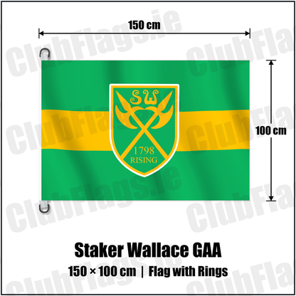 Staker Wallace GAA 150cm x 100cm Flag Pole Flag with Rings with the club crest and colours, Limerick GAA - ClubFlags.ie