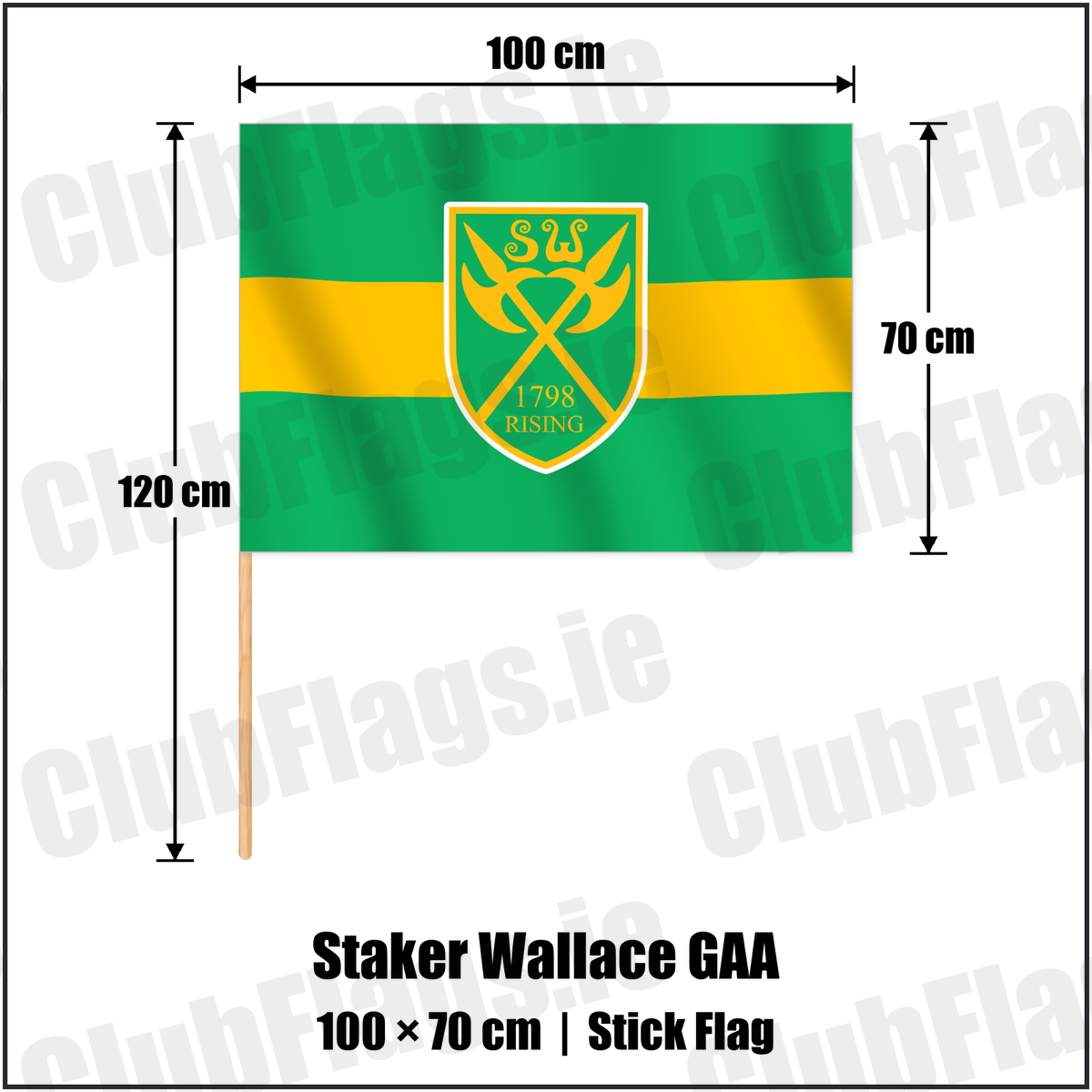 Staker Wallace GAA 70cm x 100cm Stick Flag with the club crest and colours, Limerick GAA - ClubFlags.ie