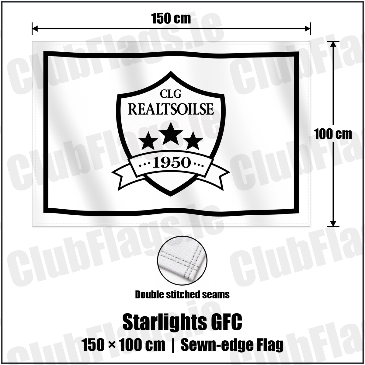 Starlights GFC 100cm x 150cm Flag (sewn on the edges) with the club crest and colours, Dublin GAA - ClubFlags.ie