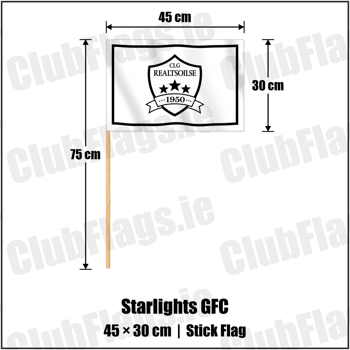 Starlights GFC 30cm x 45cm Stick Flag with the club crest and colours, Dublin GAA - ClubFlags.ie