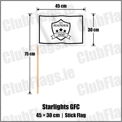 Starlights GFC 30cm x 45cm Stick Flag with the club crest and colours, Dublin GAA - ClubFlags.ie