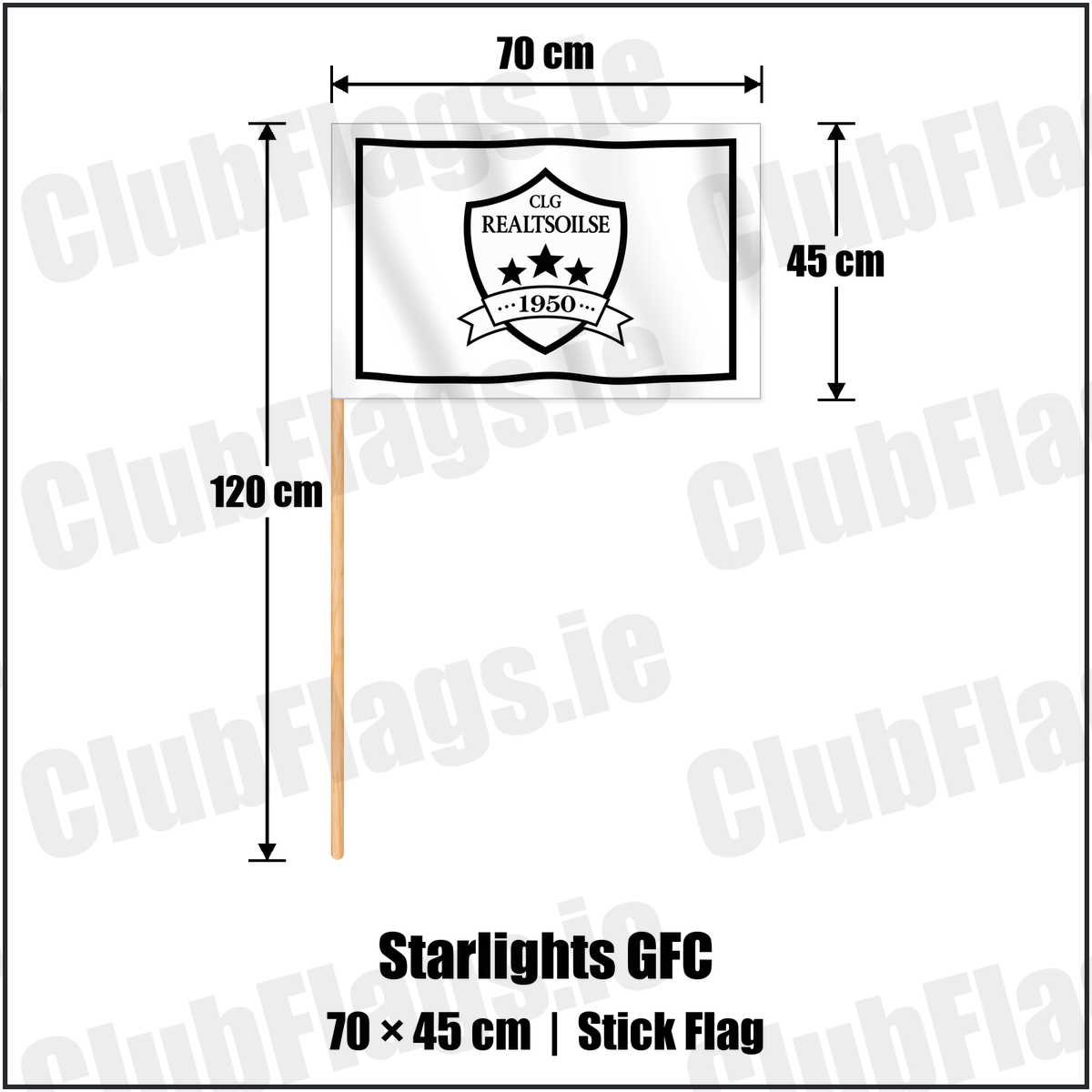 Starlights GFC 45cm x 70cm Stick Flag with the club crest and colours, Dublin GAA - ClubFlags.ie