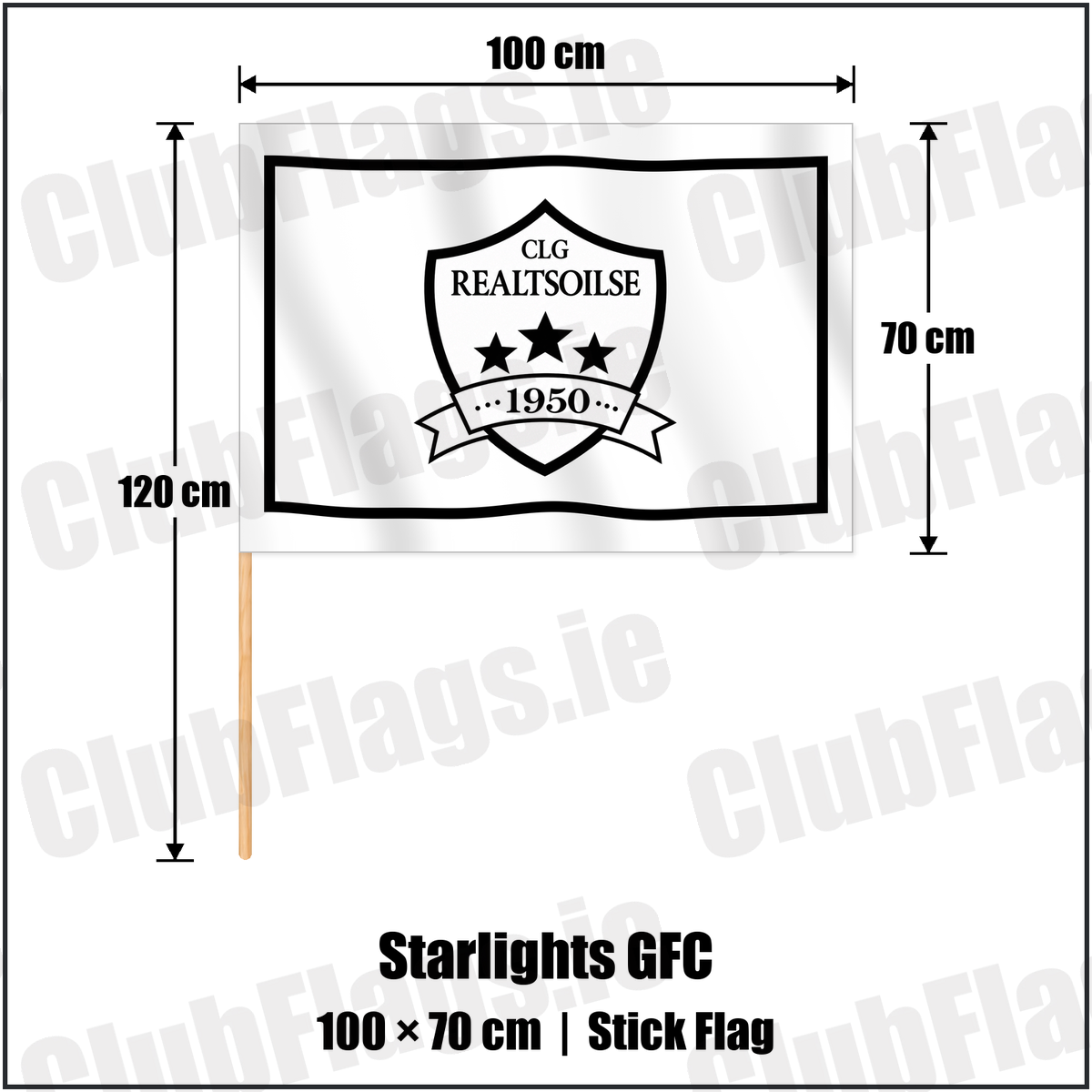 Starlights GFC 70cm x 100cm Stick Flag with the club crest and colours, Dublin GAA - ClubFlags.ie