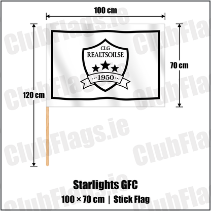 Starlights GFC 70cm x 100cm Stick Flag with the club crest and colours, Dublin GAA - ClubFlags.ie