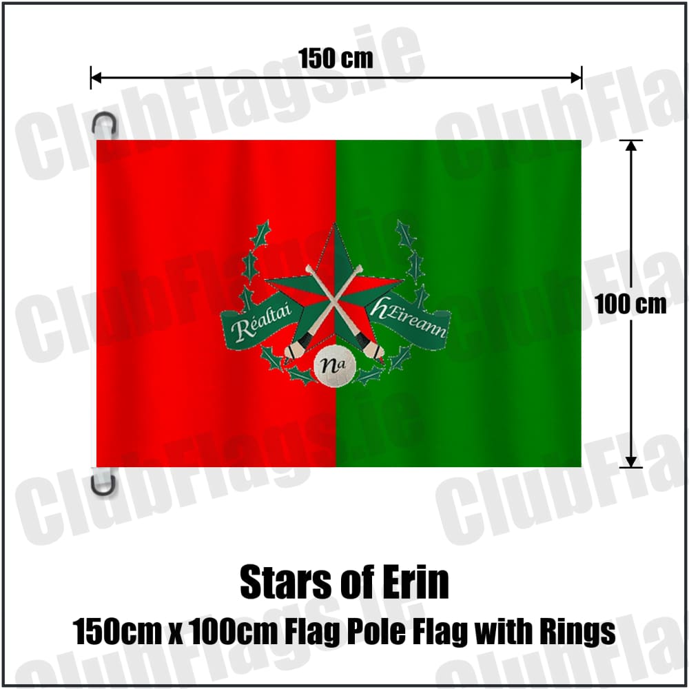Stars of Erin 150cm x 100cm Flag Pole Flag with Rings in red and green, featuring the club crest on realistic fabric with gentle vertical folds; County Dublin GAA. ClubFlags.ie.