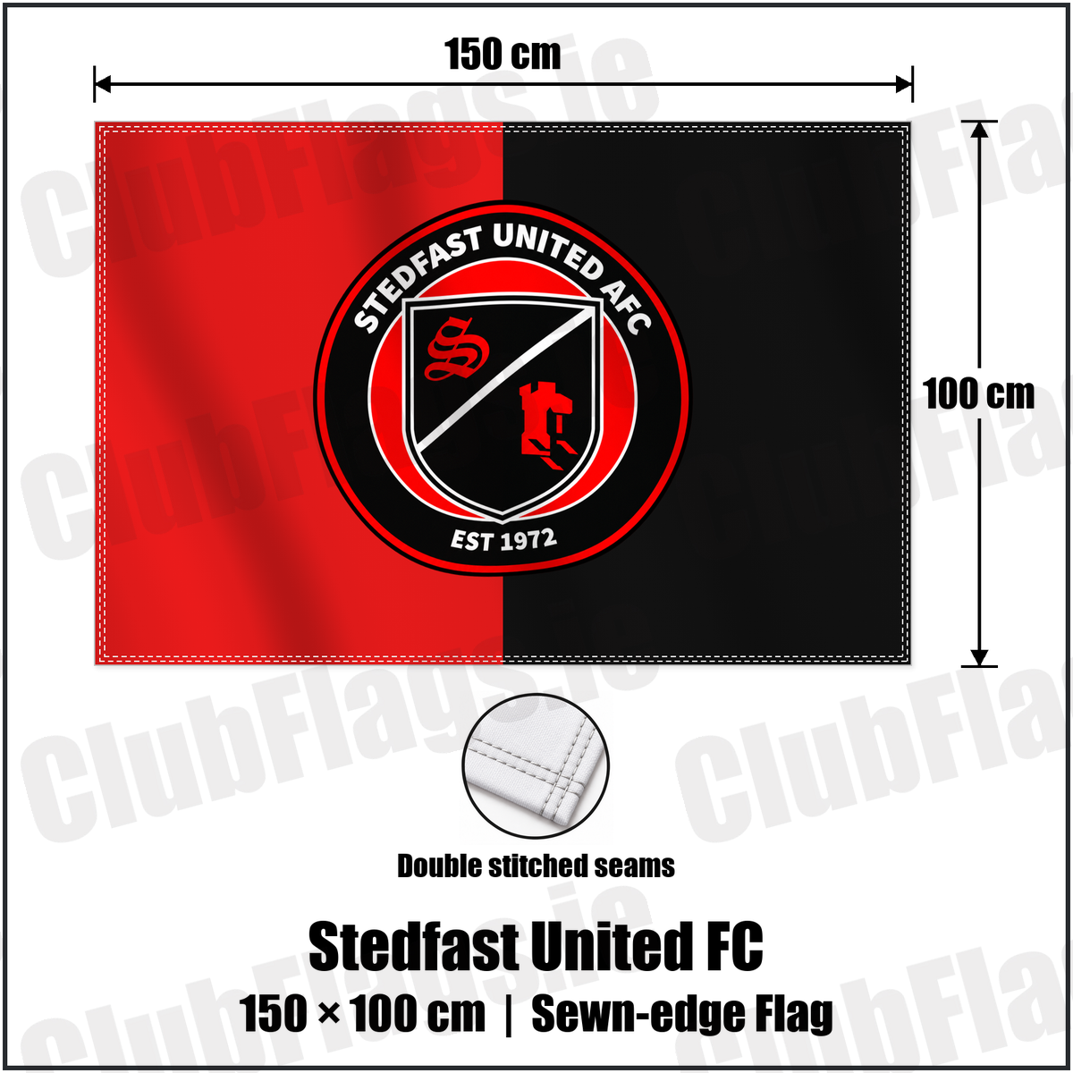 Stedfast United FC 100cm x 150cm Flag (sewn on the edges) with the verified club crest and colours, Dublin Football - ClubFlags.ie