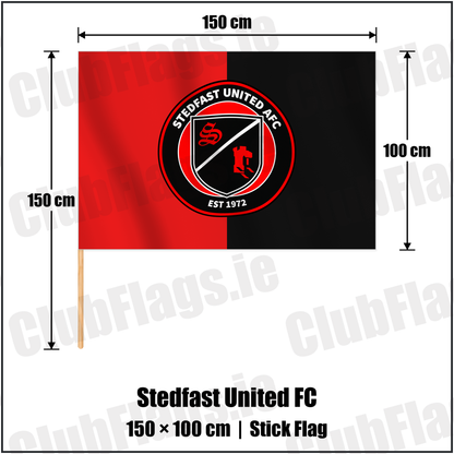 Stedfast United FC 100cm x 150cm Stick Flag with the verified club crest and colours, Dublin Football - ClubFlags.ie