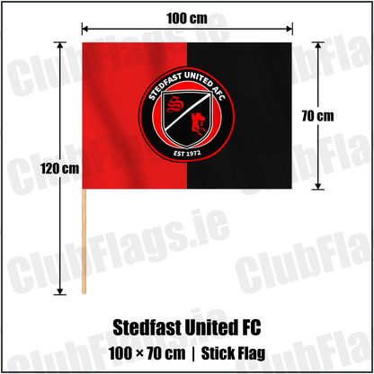 Stedfast United FC 70cm x 100cm Stick Flag with the verified club crest and colours, Dublin Football - ClubFlags.ie