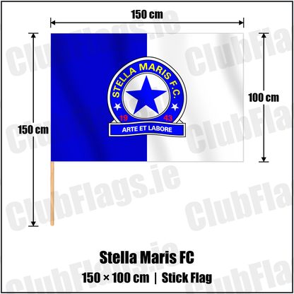 Stella Maris FC 100cm x 150cm Stick Flag with the verified club crest and colours, Dublin Football - ClubFlags.ie