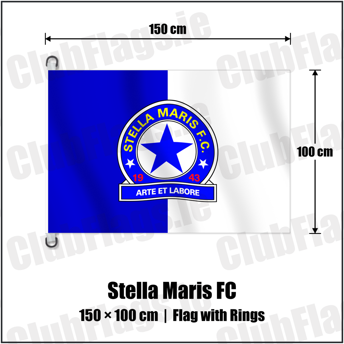 Stella Maris FC 150cm x 100cm Flag Pole Flag with Rings with the verified club crest and colours, Dublin Football - ClubFlags.ie