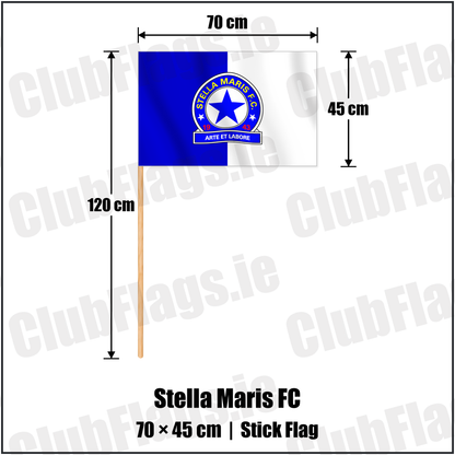 Stella Maris FC 45cm x 70cm Stick Flag with the verified club crest and colours, Dublin Football - ClubFlags.ie