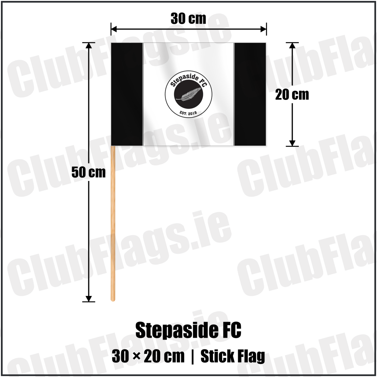 Stepaside FC 20cm x 30cm Stick Flag with the club crest and colours, Dublin Football - ClubFlags.ie