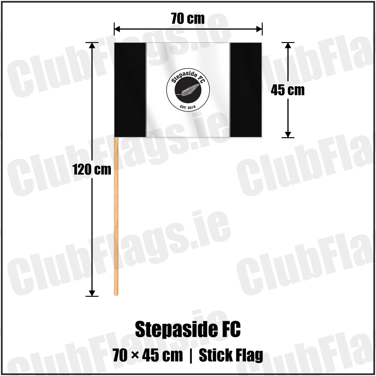 Stepaside FC 45cm x 70cm Stick Flag with the club crest and colours, Dublin Football - ClubFlags.ie