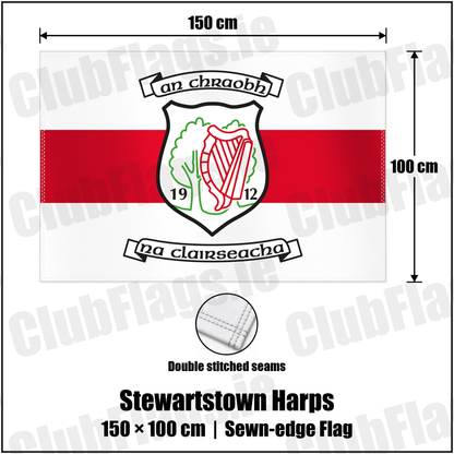 Stewartstown Harps 100cm x 150cm Flag (sewn on the edges) with the club crest and colours, Tyrone GAA - ClubFlags.ie